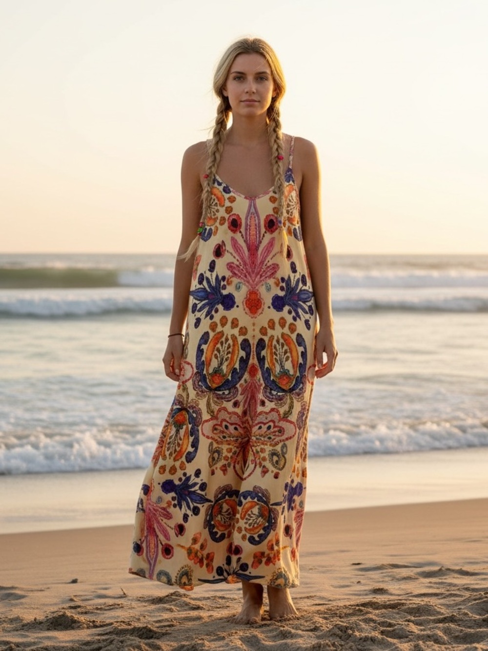 Natural Life Gracie Slip Maxi Dress – Boho Festival Beach Long Flowy Colorful S